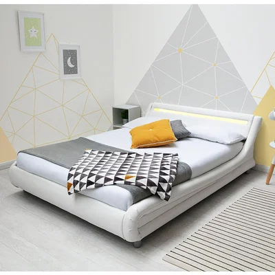 The Range Barcelona White Faux Leather LED Headboard Bed Frame - White