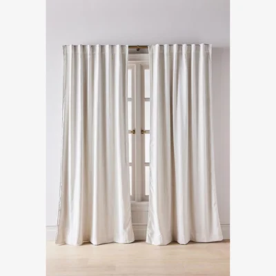 Anthropologie Rowen Woven Textured Ruched Piping Curtain