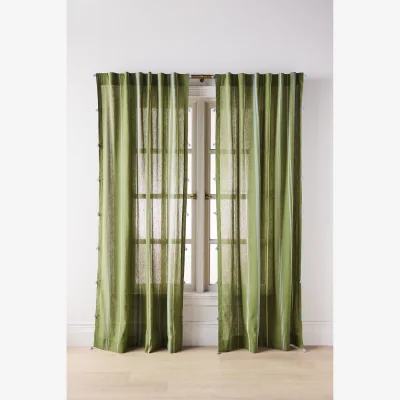 Anthropologie Walton Cotton-Linen Sheer Stripe Tassel Curtain
