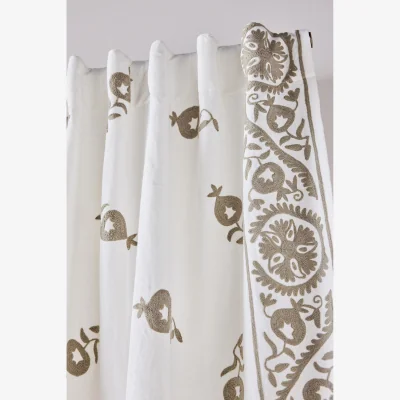 Anthropologie Embroidered Cotton Suzani Border Curtain