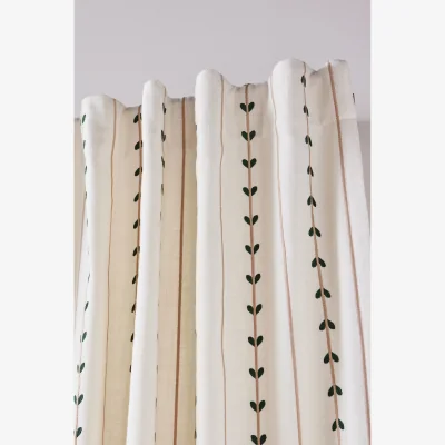 Anthropologie Embroidered Cotton Striped Hearts Curtain