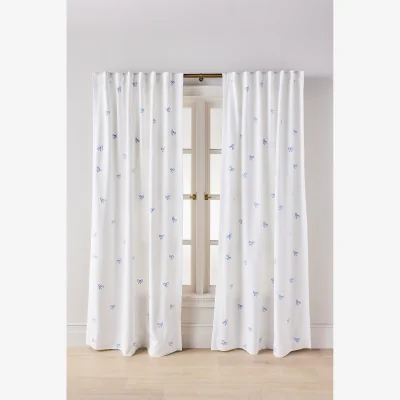 Anthropologie Maeve Cotton Embroidered Bow Curtain