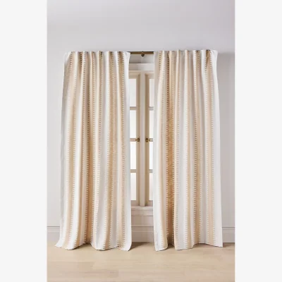 Anthropologie Cotton Jacquard Notched Striped Curtain