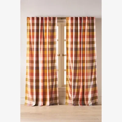 Anthropologie Woven Semi-Sheer Cotton Plaid Curtain