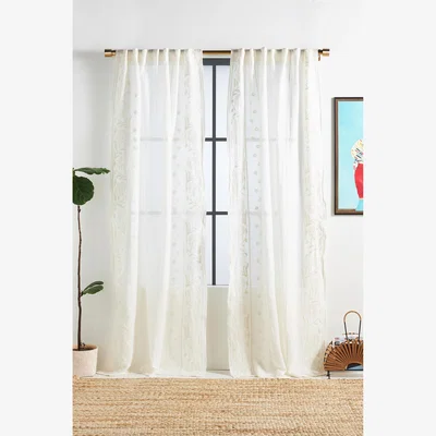 Anthropologie Embroidered Manette Floral Curtain
