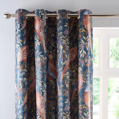 Dunelm Woodland Pheasant Eyelet Curtains Navy (Blue)