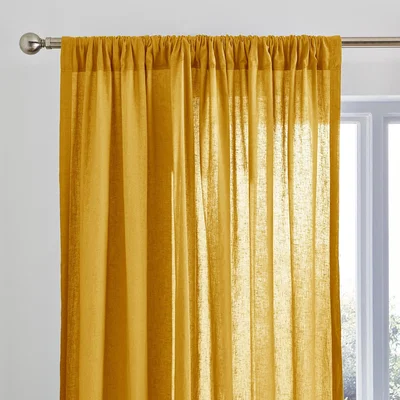 Dunelm Cotton Linen Yellow Slot Top Voile Panel Yellow