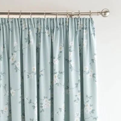 Dunelm Edith Floral Polycotton Blackout Pencil Pleat Curtains
