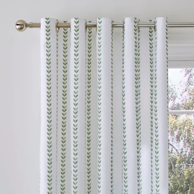 Dunelm Trailing Leaf Stripe 100% Cotton Blackout Eyelet Curtains
