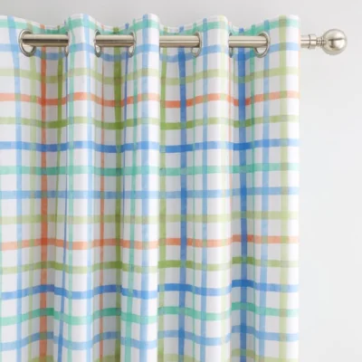 Dunelm Blue Multi Check Eyelet Curtains