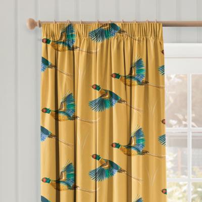 Dunelm Country Pheasants Pencil Pleat Curtains yellow