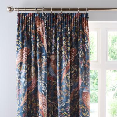 Dunelm Woodland Pheasant Pencil Pleat Curtains Navy (Blue)