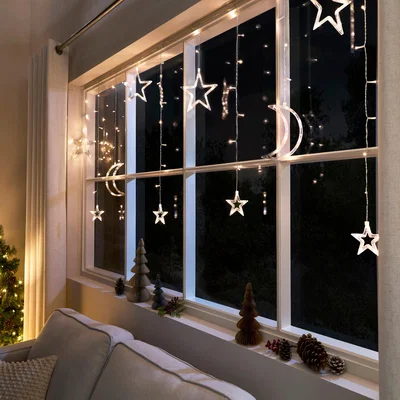 Dunelm 116 LED Star & Moon Curtain String Lights Clear