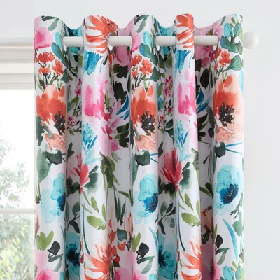 Dunelm Malin Summer Blooms Blackout Eyelet Curtains MultiColoured