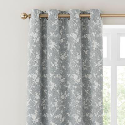 Dunelm Floral Herringbone Eyelet Curtains Denim