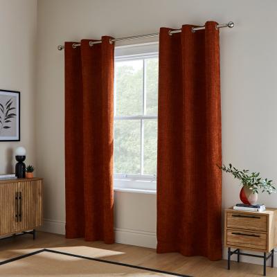 Dunelm Chenille Striped Corduroy Thermal Eyelet Curtain Butterscotch