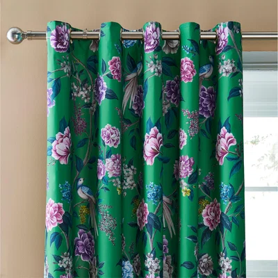 Dunelm Milanna Blooms Green Eyelet Curtains Green