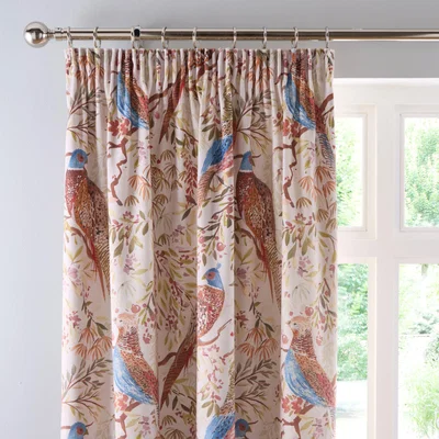 Dunelm Woodland Pheasant Pencil Pleat Curtains Natural