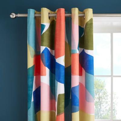 Dunelm Elements Abstract Blocks Blackout Eyelet Curtains MultiColoured
