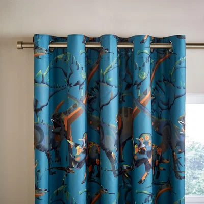 Dunelm Age of Dinosaurs Eyelet Curtains Blue