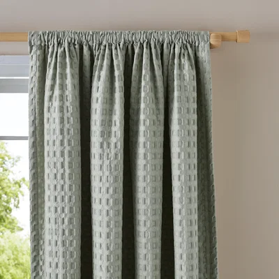 Dunelm Emerson Waffle Slot Top Curtains Sage (Green)