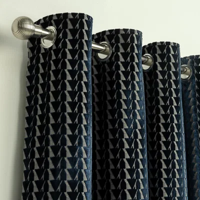 Habitat Habitat Velvet Geo Jacquard Lined Eyelet Curtains - Navy