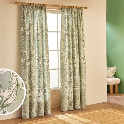 Habitat Habitat Botanical Print Pencil Pleat Curtains - Sage - 229x183cm