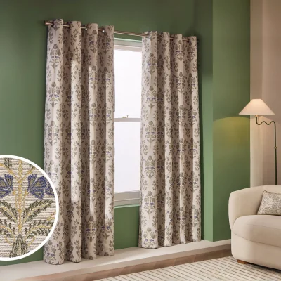 Habitat Habitat Blackout Jacquard Eyelet Curtains-Natural- 168x183cm