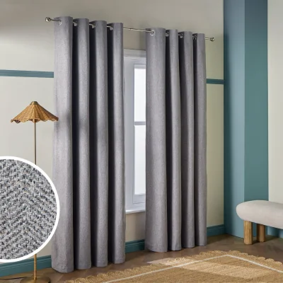 Habitat Habitat Textured Blackout Herringbone Eyelet Curtain - Dark Grey - 168x229cm