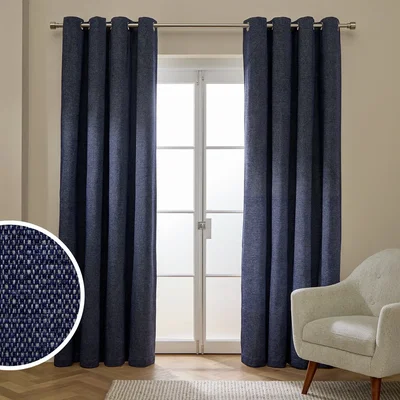 Habitat Habitat Basket Weave Blackout Eyelet Curtain - Navy - 229x183cm
