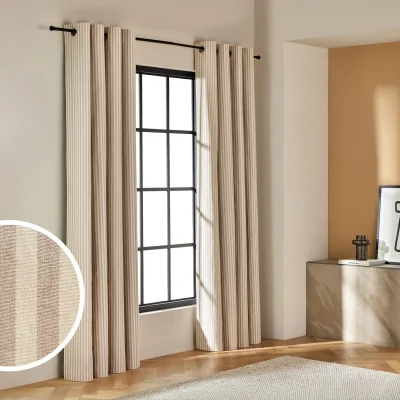 Habitat Habitat Stripe Blackout Eyelet Curtains - Latte - 229x183cm