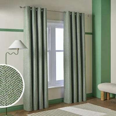 Habitat Habitat Textured Blackout Herringbone Eyelet Curtain - Green - 168x229cm