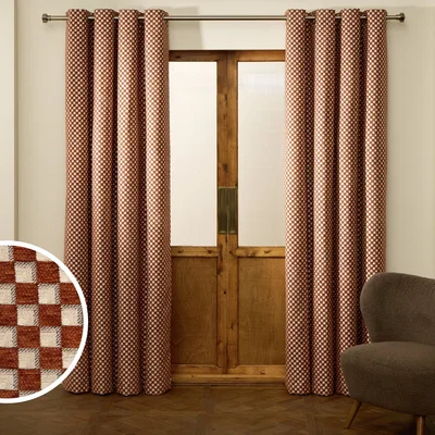 Habitat Habitat Chequered Blackout Eyelet Curtain - Burnt Orange - 229x229cm