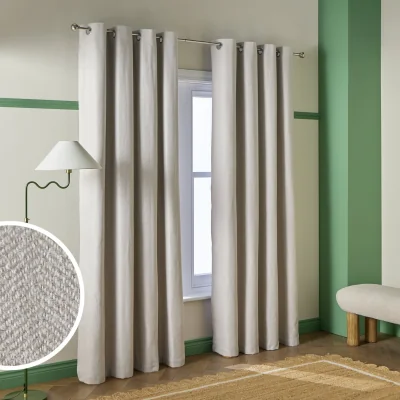 Habitat Habitat Textured Blackout Herringbone Eyelet Curtain - Cream - 168x229cm