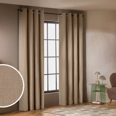 Habitat Habitat With Linen Blackout Eyelet Curtains-Stone- 229x229cm