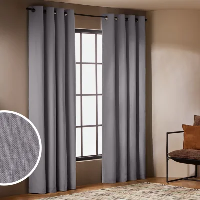 Habitat Habitat With Linen Blackout Eyelet Curtain - Dove Grey - 117x137cm