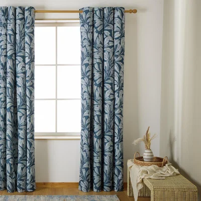 Habitat Habitat Leaf Blackout Eyelet Curtain - Blue - 183x168cm