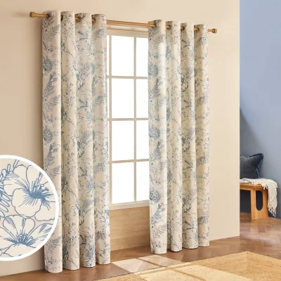 Habitat Habitat Botanical Print Eyelet Curtains - Blue - 168x229cm