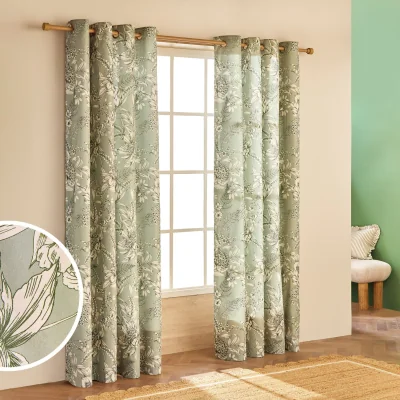 Habitat Habitat Botanical Print Eyelet Curtains - Sage - 229x137cm