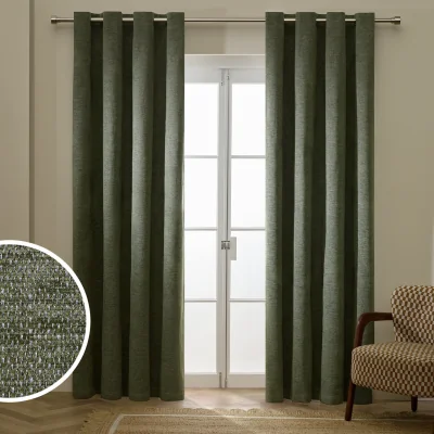 Habitat Habitat Basket Weave Blackout Eyelet Curtain - Dark Green - 168x183cm