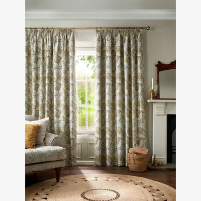 John Lewis William Morris At Home Acanthus Pair Blackout Lined Pencil Pleat Curtains, Flint