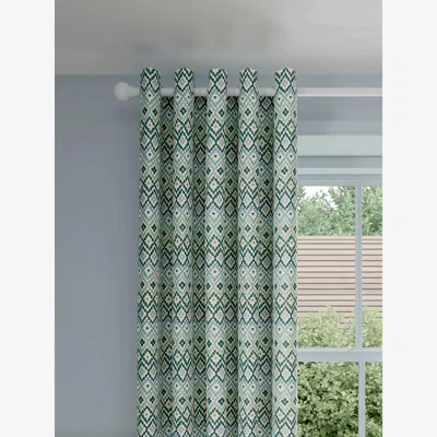 John Lewis John Lewis Suri Diamond Weave Pair Lined Eyelet Curtains, Green/Blue