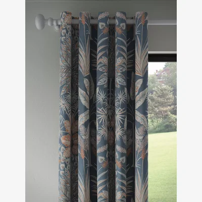 John Lewis John Lewis Areca Palm Pair Blackout Lined Eyelet Curtains, Navy