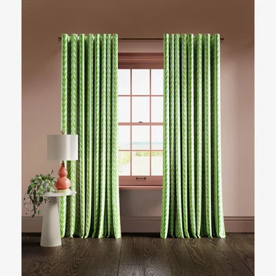 John Lewis Harlequin x Sophie Robinson Sticky Grass Pair Lined Multiway Curtains, Emerald