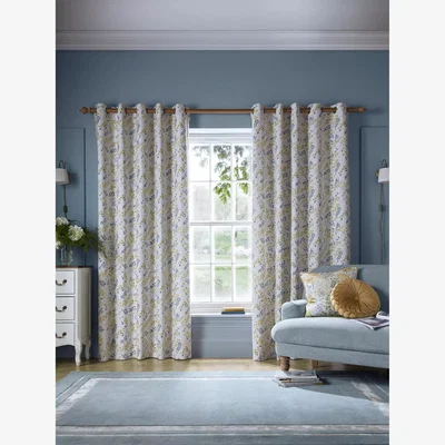John Lewis Laura Ashley Longston Spring Pair Lined Eyelet Curtains, Ochre