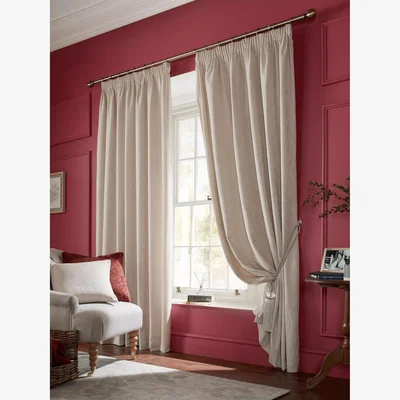 John Lewis Laura Ashley Whinfll Pair Lined Pencil Pleat Curtains, Natural