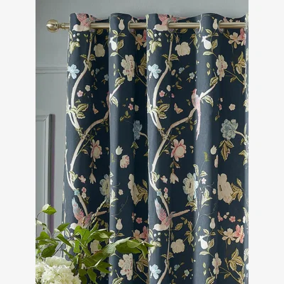 John Lewis Laura Ashley Summer Palace Pair Lined Eyelet Curtains, Midnight