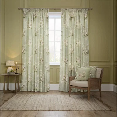 John Lewis Sanderson Adele Pair Lined Pencil Pleat Curtains, Sage