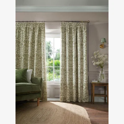 John Lewis William Morris At Home Sunflower Pair Blackout Lined Pencil Pleat Curtains, Dark Olive