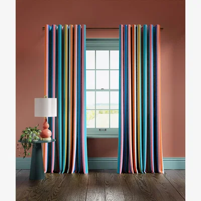 John Lewis Harlequin x Sophie Robinson Sherbet Stripe Pair Lined Multiway Curtains, Lapis/Spinel/Aqua